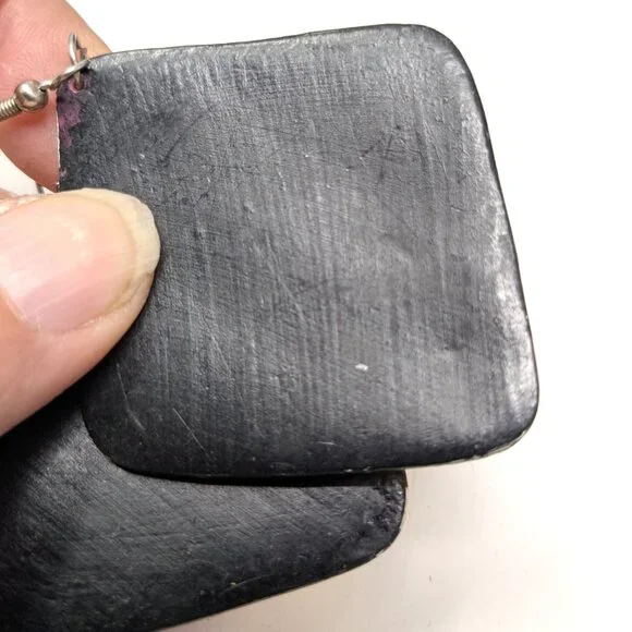 Artisan Painted Wood Dangle Earrings 80s Ethnic Tribal Mask 2" Vintage Festival - Picture 5 of 9